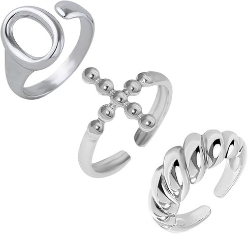 15/17 Silver Knuckle Rings for Women Stainless Steel Rings Set Silver Stackable Rings Midi Ring Knuckle Rings Adjustable Knuckle Stackable Rings Midi Ring Set Silver Rings for Women Set in Saudi Arabia