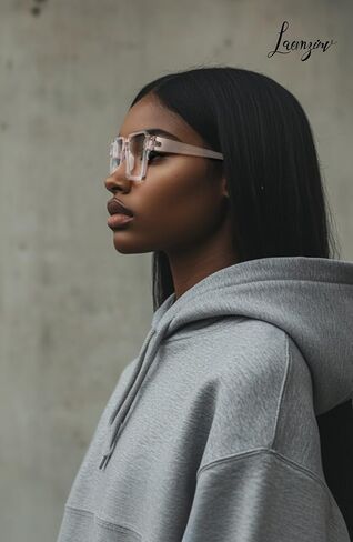 Oversized Square Blue Light Glasses for Women, Large Semi Rimless Thick Frame Reading Blocker LA044 in Saudi Arabia