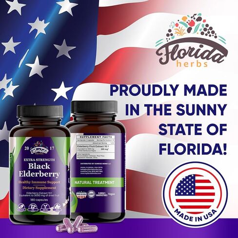 Black Elderberry Capsules | 180 Count | Sambucus Elderberry Vitamins, Non-GMO, Gluten Free, Organic Elderberry Extract Sambucus Nigra in Saudi Arabia
