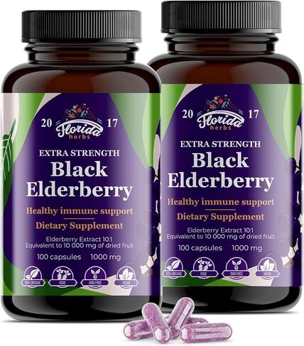 Black Elderberry Capsules | 180 Count | Sambucus Elderberry Vitamins, Non-GMO, Gluten Free, Organic Elderberry Extract Sambucus Nigra in Saudi Arabia