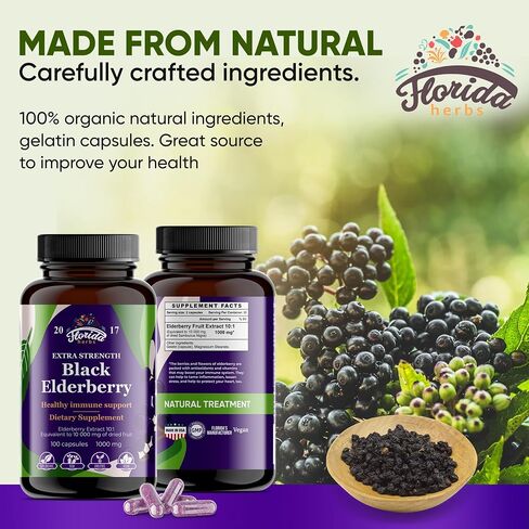 Black Elderberry Capsules | 180 Count | Sambucus Elderberry Vitamins, Non-GMO, Gluten Free, Organic Elderberry Extract Sambucus Nigra in Saudi Arabia