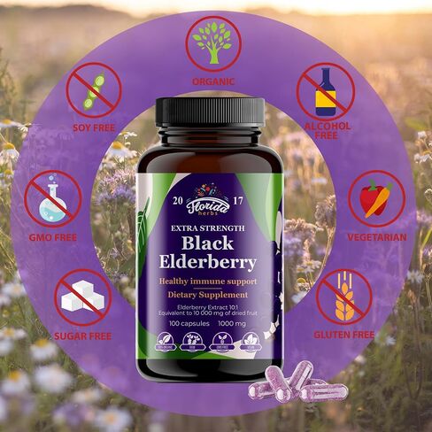 Black Elderberry Capsules | 180 Count | Sambucus Elderberry Vitamins, Non-GMO, Gluten Free, Organic Elderberry Extract Sambucus Nigra in Saudi Arabia