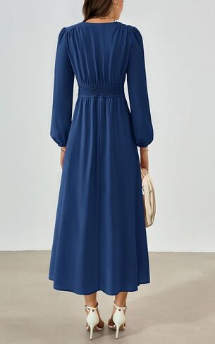PRTTYGARDEN Womens Long Sleeve Maxi Dress 2024 Fall Trendy Elegant V Neck High Waist Flowy Wedding Guest Formal Long Dresses in Kuwait