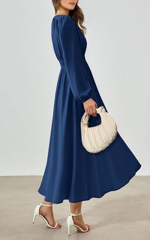 PRTTYGARDEN Womens Long Sleeve Maxi Dress 2024 Fall Trendy Elegant V Neck High Waist Flowy Wedding Guest Formal Long Dresses in Kuwait
