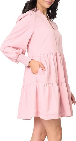 Long Sleeve Decked Out Day Dress for Women - Frilly Ruffle Accents & Tiered Skirt - Sizes Vary in Kuwait