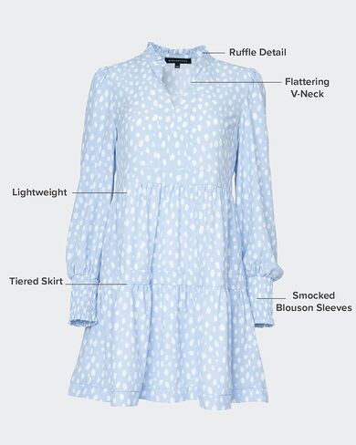 Long Sleeve Decked Out Day Dress for Women - Frilly Ruffle Accents & Tiered Skirt - Sizes Vary in Kuwait