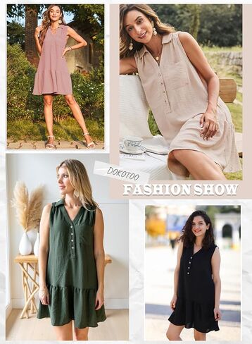 Dokotoo Womens 2024 Spring Summer V-Neck Button Sleeveless Sundress Mini Dress Casual Tank Dress with Pockets in Saudi Arabia