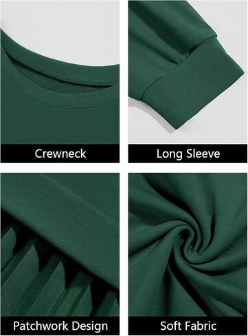 Wenrine Womens Sweatshirt Dress Casual Patchwork Long Sleeve Crewneck Pleated Fall Maxi Dresses in Saudi Arabia