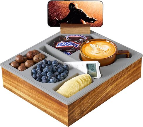 Couch Cup Holder, Hitseon Upgrade Silicone Acacia Wooden Bed Cup Holder, Couch Caddy with Cup Holder for Car Back Seat, Waterproof Couch Console Caddy for Snack Drink Remote Control White in Kuwait