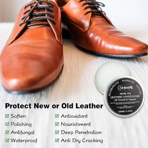 Leather Conditioner Mink Oil - Leather Vinyl Polish Waterproof Soften for Work Boots Car Seat Interior Furniture Couches Shoes Bags Jacket Wallets Sofa Products Care Cream 100ML/3.4OZ in Kuwait
