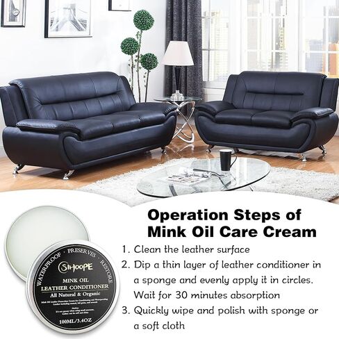 Leather Conditioner Mink Oil - Leather Vinyl Polish Waterproof Soften for Work Boots Car Seat Interior Furniture Couches Shoes Bags Jacket Wallets Sofa Products Care Cream 100ML/3.4OZ in Kuwait