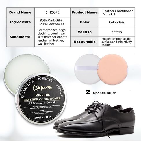 Leather Conditioner Mink Oil - Leather Vinyl Polish Waterproof Soften for Work Boots Car Seat Interior Furniture Couches Shoes Bags Jacket Wallets Sofa Products Care Cream 100ML/3.4OZ in Kuwait