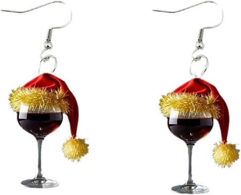 Christmas Red Wine Glass Earrings for Women Christmas Hats Dangle Earrings Acrylic Christmas Earrings Red Christmas Earrings Christmas Holiday Earrings Christmas New Year Party Jewelry in Saudi Arabia