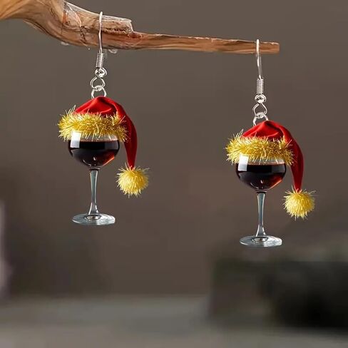 Christmas Red Wine Glass Earrings for Women Christmas Hats Dangle Earrings Acrylic Christmas Earrings Red Christmas Earrings Christmas Holiday Earrings Christmas New Year Party Jewelry in Saudi Arabia