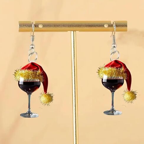 Christmas Red Wine Glass Earrings for Women Christmas Hats Dangle Earrings Acrylic Christmas Earrings Red Christmas Earrings Christmas Holiday Earrings Christmas New Year Party Jewelry in Saudi Arabia
