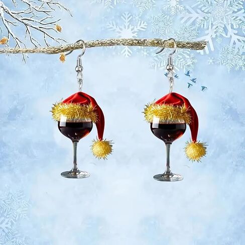 Christmas Red Wine Glass Earrings for Women Christmas Hats Dangle Earrings Acrylic Christmas Earrings Red Christmas Earrings Christmas Holiday Earrings Christmas New Year Party Jewelry in Saudi Arabia