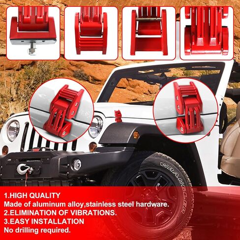 Hood Latches Adjustable Aluminum Hood Lock Kit for 2007-2018 Jeep Wrangler JK JKU and 2018-2024 Jeep Wrangler JLJLU Gladiator 2-Door and 4-Door (red) in Kuwait