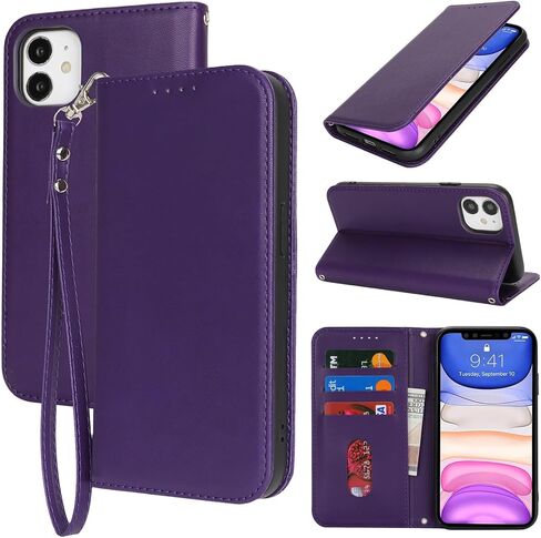 Jaorty iPhone 11 Wallet Case with RFID Blocking Card Holder,Premium PU Leather Double Magnetic Buttons Stand Flip Wrist Lanyard Strap Back Cover for iPhone 11 6.1 Inch,Green in Saudi Arabia