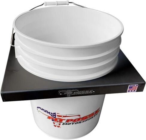 Pit Posse PP3352BK 5 Gallon Bucket Holder Rack Stand - Made in USA - Bucket Storage Mount for Garage, Race Trailers, Automotive Work Shops, Snowmobile - Fits Yeti or Standard 5 Gal Bucket (Black) in Kuwait