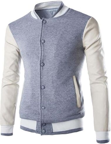 Men's Fashion Splicing Leather Sleeve Baseball Varsity Bomber Jacket in Saudi Arabia