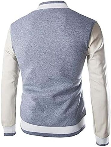 Men's Fashion Splicing Leather Sleeve Baseball Varsity Bomber Jacket in Saudi Arabia