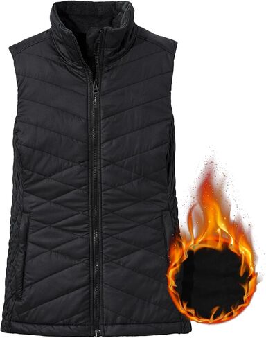 Fleece Vest Women Winter Puffer Quilted Sleeveless Outwear Stand Collar Zip Up Padded Gilet Jackets in Saudi Arabia