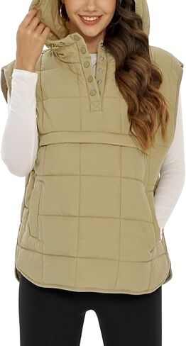 Flygo Women Quilted Pullover Puffer Vest Jacket Oversized Lightweight Sleeveless Down Vests Outerwear in Kuwait