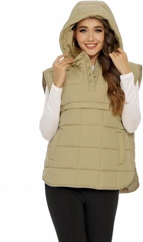 Flygo Women Quilted Pullover Puffer Vest Jacket Oversized Lightweight Sleeveless Down Vests Outerwear in Kuwait
