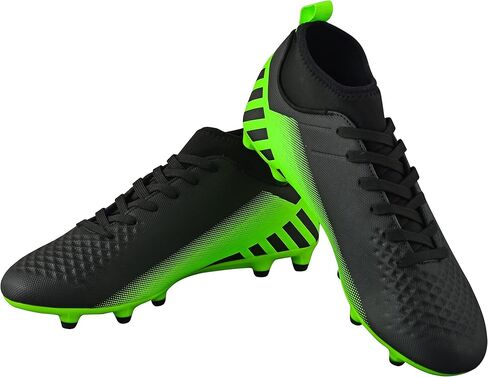 Vizari Santos FG Adult Soccer Cleats for Outdoor Play | Mid-Cut High Ankle Football Shoes for Mens | Molded TPU Outsole with Round Studs for Stability & Maximum Traction Black/Green in Kuwait