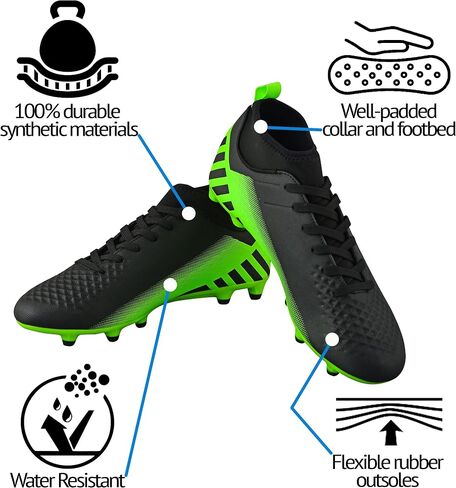 Vizari Santos FG Adult Soccer Cleats for Outdoor Play | Mid-Cut High Ankle Football Shoes for Mens | Molded TPU Outsole with Round Studs for Stability & Maximum Traction Black/Green in Kuwait