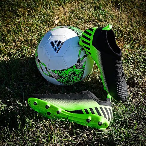Vizari Santos FG Adult Soccer Cleats for Outdoor Play | Mid-Cut High Ankle Football Shoes for Mens | Molded TPU Outsole with Round Studs for Stability & Maximum Traction Black/Green in Kuwait