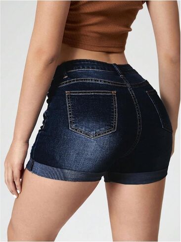 Women's Ripped Skinny Denim Shorts Zipper Distressed Straight Leg Jean Shorts with Pockets in Saudi Arabia