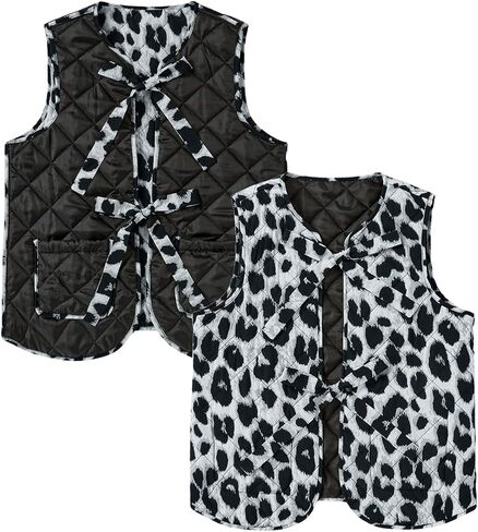 Verdusa Women's Reversible Vest Tie Front Cheetah Leopard Print Sleeveless Quilted Gilet Jacket in Saudi Arabia