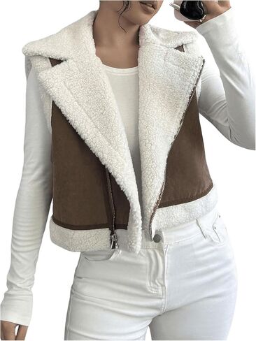 GORGLITTER Women's Fuzzy Vest Outerwear Trendy Fall Fleece Sherpa Vest Sleeveless Old Money Coat Vests in Saudi Arabia