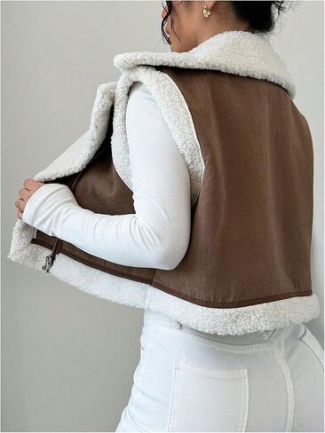 GORGLITTER Women's Fuzzy Vest Outerwear Trendy Fall Fleece Sherpa Vest Sleeveless Old Money Coat Vests in Saudi Arabia
