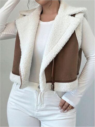 GORGLITTER Women's Fuzzy Vest Outerwear Trendy Fall Fleece Sherpa Vest Sleeveless Old Money Coat Vests in Saudi Arabia