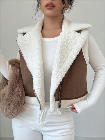 GORGLITTER Women's Fuzzy Vest Outerwear Trendy Fall Fleece Sherpa Vest Sleeveless Old Money Coat Vests in Saudi Arabia