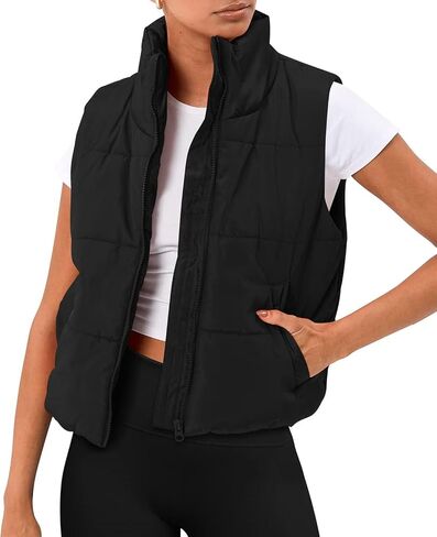 Anienaya Puffer Vest Women Sleeveless Warm Lightweight Qulited Jacket Stand-up Collar Outerwear with Pocket in Saudi Arabia