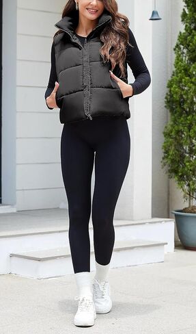 Anienaya Puffer Vest Women Sleeveless Warm Lightweight Qulited Jacket Stand-up Collar Outerwear with Pocket in Saudi Arabia