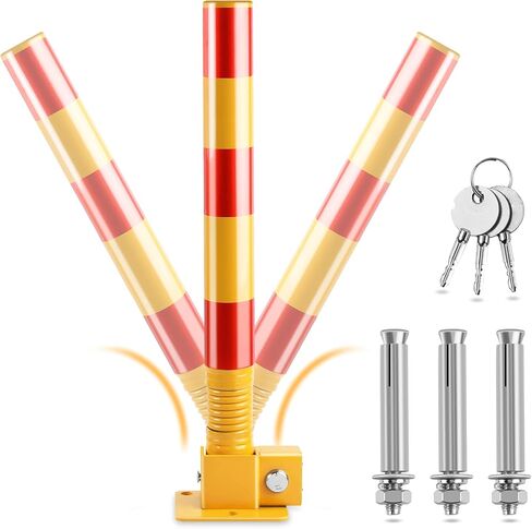 Spring Parking Post, Parking Barrier Parking Lock Folding Heavy Metal Parking Obstacle Pile with Warning Stripes, Parking Piles,Driveway Parking Interceptor Bollard (Red) in Saudi Arabia