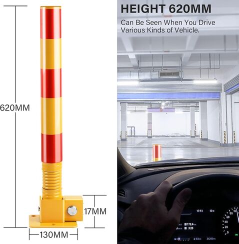 Spring Parking Post, Parking Barrier Parking Lock Folding Heavy Metal Parking Obstacle Pile with Warning Stripes, Parking Piles,Driveway Parking Interceptor Bollard (Red) in Saudi Arabia