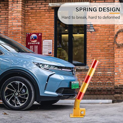 Spring Parking Post, Parking Barrier Parking Lock Folding Heavy Metal Parking Obstacle Pile with Warning Stripes, Parking Piles,Driveway Parking Interceptor Bollard (Red) in Saudi Arabia