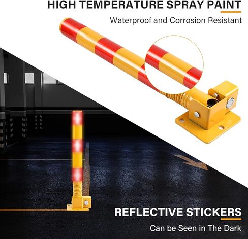 Spring Parking Post, Parking Barrier Parking Lock Folding Heavy Metal Parking Obstacle Pile with Warning Stripes, Parking Piles,Driveway Parking Interceptor Bollard (Red) in Saudi Arabia