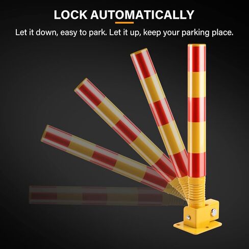 Spring Parking Post, Parking Barrier Parking Lock Folding Heavy Metal Parking Obstacle Pile with Warning Stripes, Parking Piles,Driveway Parking Interceptor Bollard (Red) in Saudi Arabia