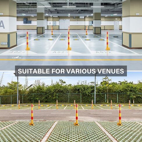 Spring Parking Post, Parking Barrier Parking Lock Folding Heavy Metal Parking Obstacle Pile with Warning Stripes, Parking Piles,Driveway Parking Interceptor Bollard (Red) in Saudi Arabia