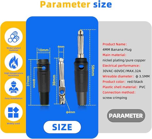 4mm banana plug，10 Pair Insulated Safety Shrouded 4mm Banana Plug Female Jack Socket Adapter Solder Type for Male Banana Plug Cable Connector（Black/Red） in Saudi Arabia