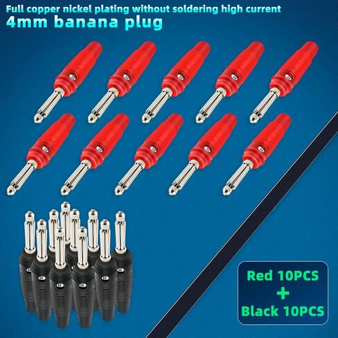 4mm banana plug，10 Pair Insulated Safety Shrouded 4mm Banana Plug Female Jack Socket Adapter Solder Type for Male Banana Plug Cable Connector（Black/Red） in Saudi Arabia