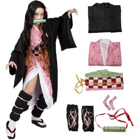 Cosfun Women's Nezuko Kamado Cosplay Costume Kimono for Halloween
