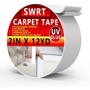 شريط سجاد SWRT بطول 2 بوصة / 12 ياردة مزدوج الجوانب، مقبض شريط سجاد للسجاد، غراء للأشعة فوق البنفسجية أكثر قوة ولا يترك بقايا شريط سجاد عالي التحمل لسجاد المنطقة والأرضيات الصلبة والبلاط والرخام والمزيد in Kuwait