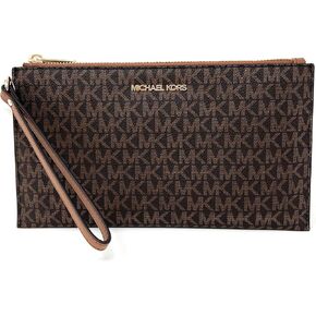 Michael Kors Jet Set Travel Large Clutch Leather Wristlet Brown PVC
